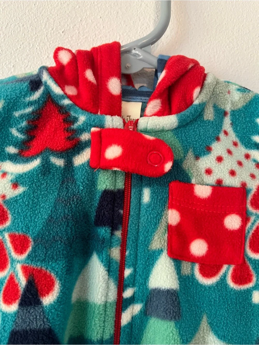 Matilda Jane Teal Holiday Tree Fleece One-Piece with Red Trim - 3 to 6 mo